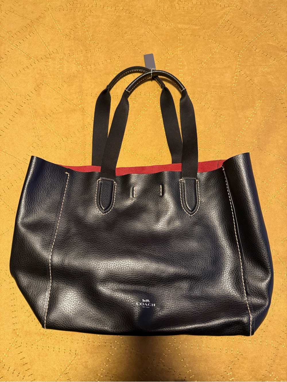 Coach Derby Black Leather Tote with Red Trim